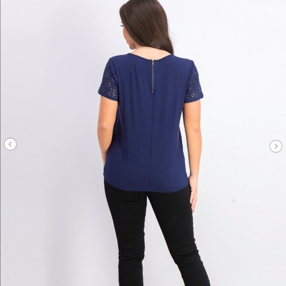 Market & Spruce Hans Crochet Front Mixed Material Top in Navy Blue - Picture 12 of 13